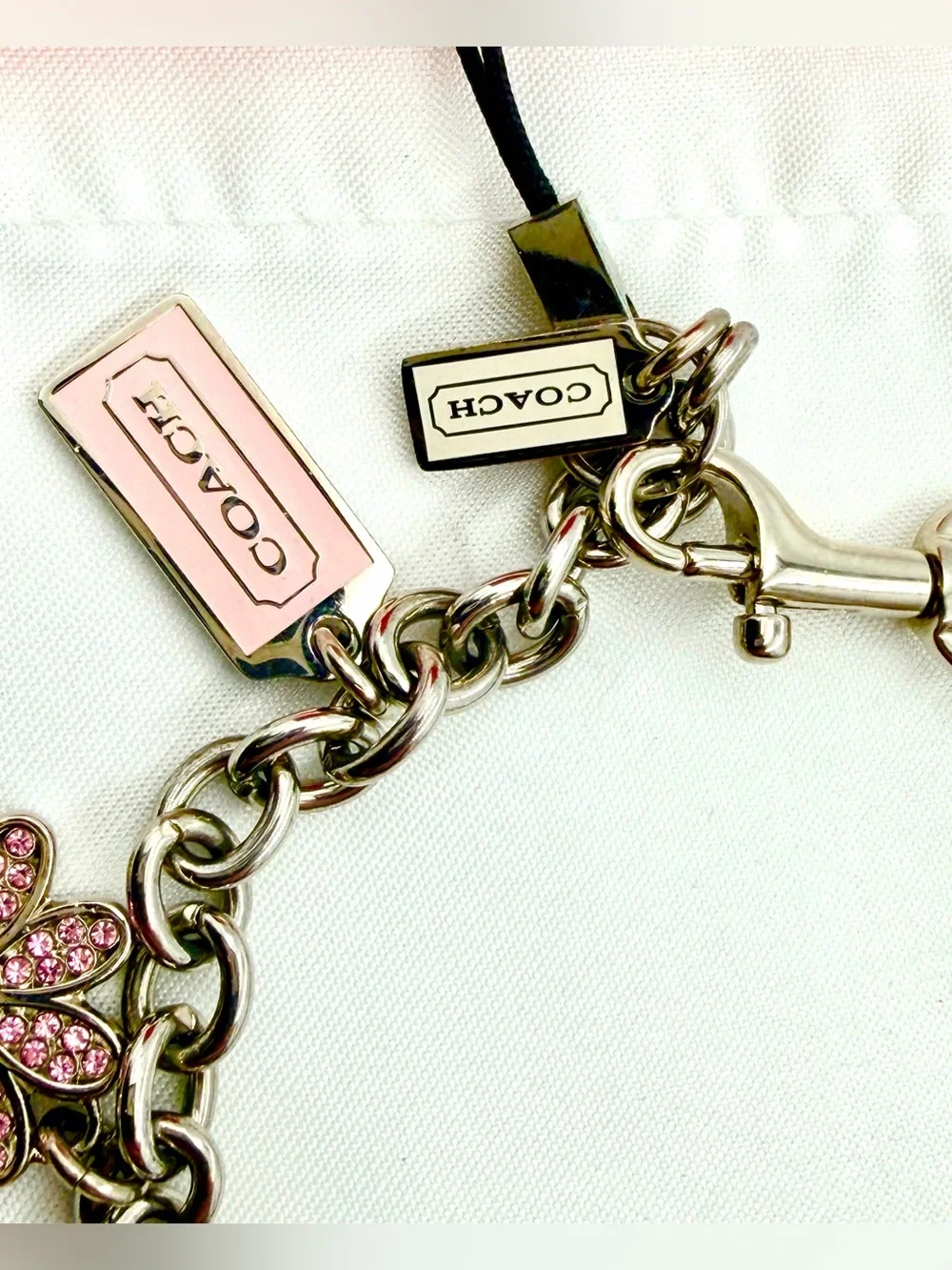 Vintage Coach Pink Daisy Swarovski Crystal Charm Dog Leash Clasp Bracelet/BagFob